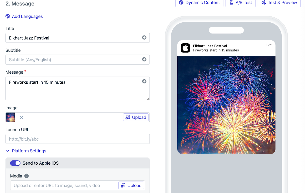 An example of sending a push message to an apple device